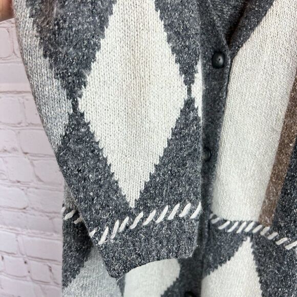 GINA PETERS Sport patchwork silk angora blend oversized cozy cardigan sweater S - Picture 5 of 6